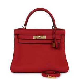 Hermès Kelly Retourne 28 Vermillion Clemence Gold Hardware