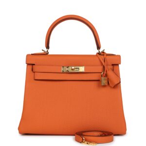 Hermès Kelly Retourne 28 Orange Togo Gold Hardware