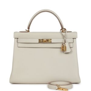 Hermès Kelly Retourne 32 Craie Togo Gold Hardware