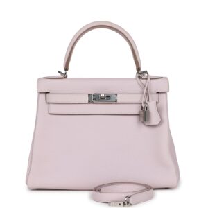 Hermès Kelly Retourne 28 Mauve Pale Clemence Palladium Hardware