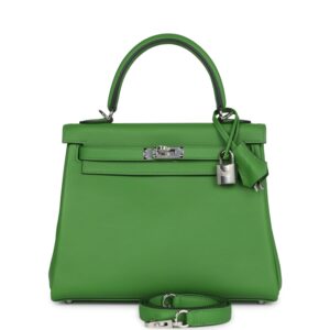 Hermès Kelly Retourne 25 Vert Yucca Swift Palladium Hardware