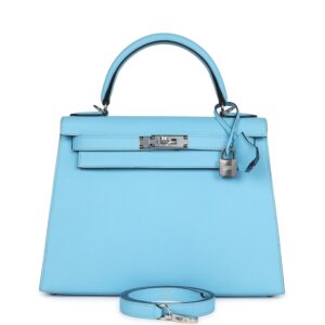 Hermès Kelly Sellier 28 Bleu Celeste Epsom Palladium Hardware
