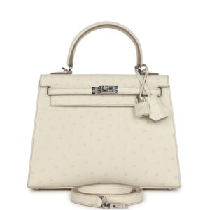 Hermès Kelly Sellier 25 Beton Ostrich Palladium Hardware