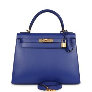Hermès Kelly Sellier 28 Bleu Electric Tadelakt Gold Hardware