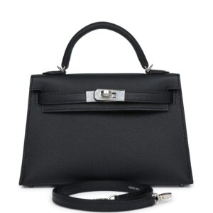 Hermès Kelly Sellier 20 Black Epsom Palladium Hardware