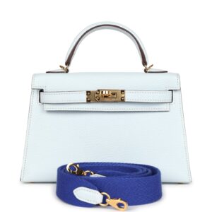 Hermès Kelly Sellier 20 Bleu Brume Chevre Gold Hardware