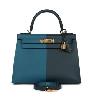 Hermès Kelly Sellier 28 Casaque Vert Cypres and Vert Bosphore Epsom Gold Hardware