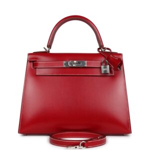 Hermès Kelly Sellier 28 Rouge Piment Box Palladium Hardware