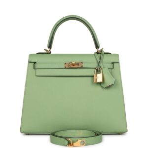 Hermès Kelly Sellier 25 Vert Criquet Epsom Gold Hardware