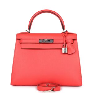 Hermès Kelly Sellier 28 Rose Texas Epsom Palladium Hardware