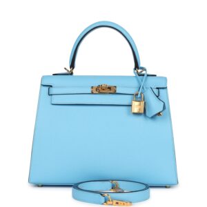 Hermès Kelly Sellier 25 Celeste Epsom Gold Hardware