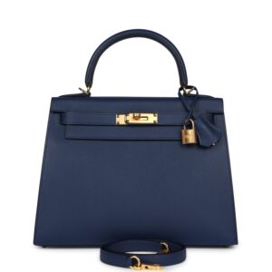 Hermès Kelly Sellier 28 Bleu Navy Epsom Gold Hardware
