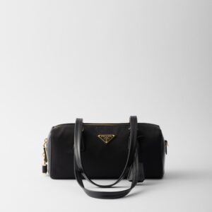 Re-Nylon and Leather Medium Top-Handle Bag With Padlock