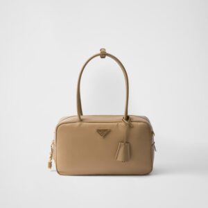 Re-Nylon and Leather Medium Top-Handle Bag With Padlock