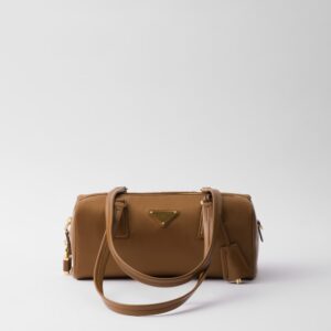 Re-Nylon and Leather Medium Top-Handle Bag With Padlock