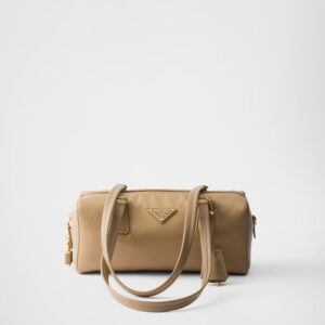 Re-Nylon and Leather Medium Top-Handle Bag With Padlock