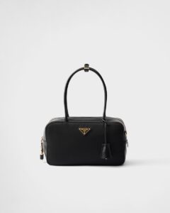Re-Nylon and Leather Medium Top-Handle Bag With Padlock