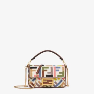Baguette Mini Canvas Bag With Multicolor FF Embroidery