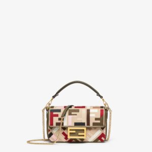 Baguette Mini Canvas Bag With Multicolor FF Embroidery
