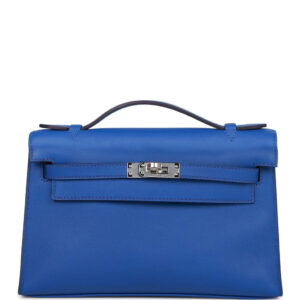 Hermès Kelly Pochette Bleu Royal Swift Palladium Hardware